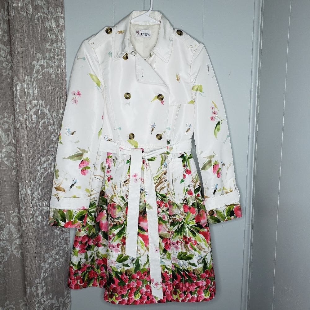 Red Valentino Floral Trench Coat Ladybugs Sz 42